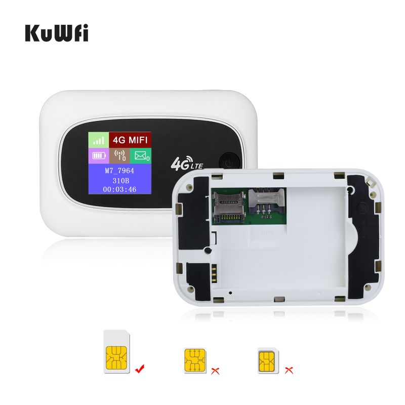 Kuwfi móvel 4g wifi roteador móvel wifi hotspot viagem roteador partn4g roteadores sim sem fio com sd e cartão sim solt