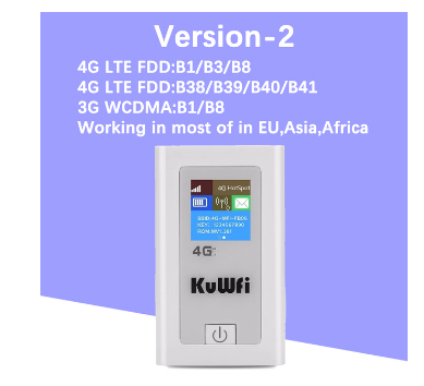 KuWFi Portable 5200mAH Power Bank 3G 4G Wireless Router 150Mbps cat4 4G Mobile WiFi Hotspot with SIM Card Slot Work with EU Asia (sim Card not Include