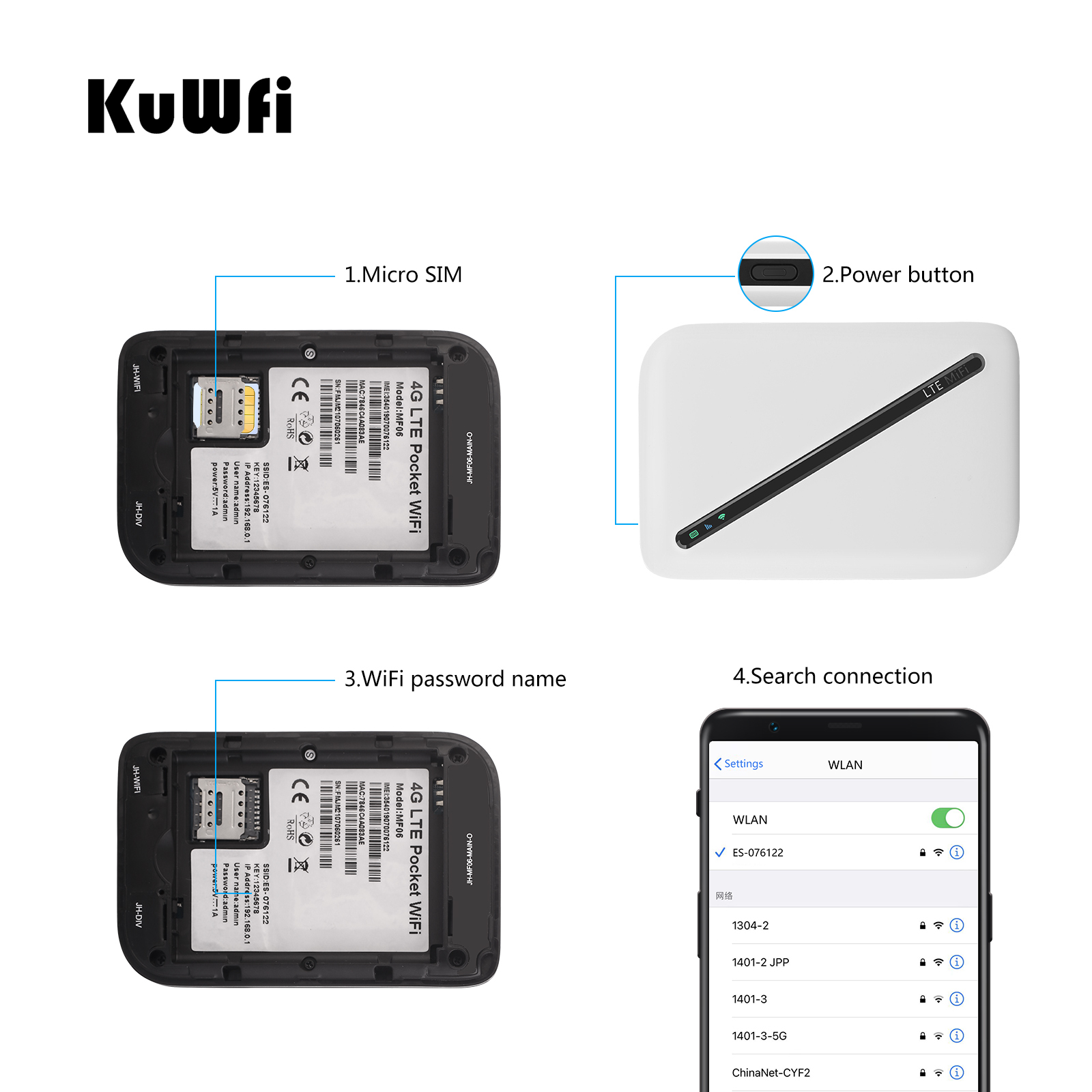 Kuwfi móvel 4g wifi roteador móvel wifi hotspot viagem roteador partn4g roteadores sim sem fio com sd e cartão sim solt