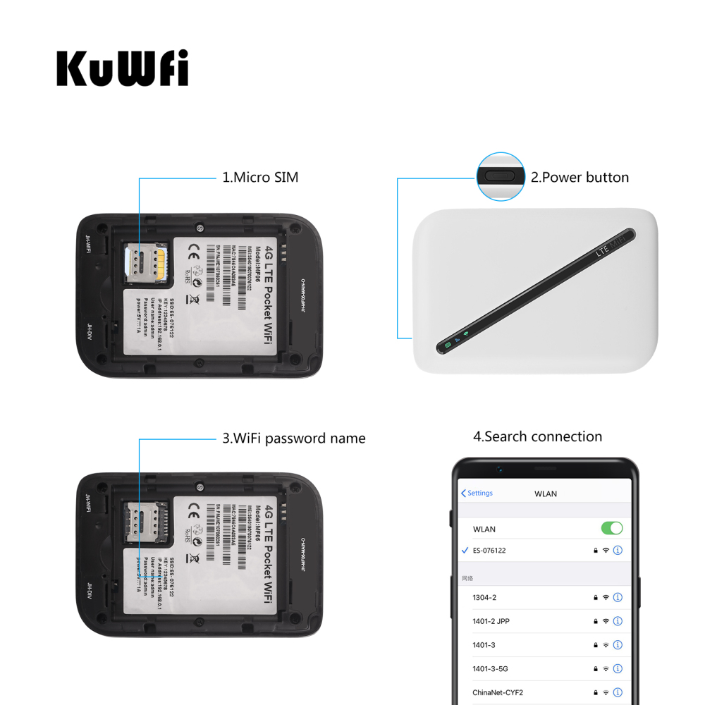 Kuwfi móvel 4g wifi roteador móvel wifi hotspot viagem roteador partn4g roteadores sim sem fio com sd e cartão sim solt
