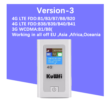 KuWFi Portable 5200mAH Power Bank 3G 4G Wireless Router 150Mbps cat4 4G Mobile WiFi Hotspot with SIM Card Slot Work with EU Asia (sim Card not Include