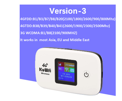 KuWFi 4 G LTE-router met simkaart, 300 Mbps draadloze WLAN-router met simsleuf voor thuis/kantoor, ondersteunt B1/B3/B5/B7/B8/B20, ondersteunt 10 wifi-gebruikers