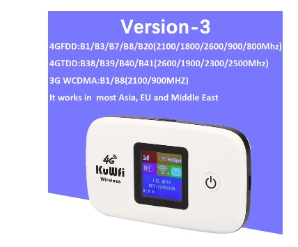 KuWFi 4G LTE Mobile WiFi Hotspot Unlocked Wireless Internet Router Devices with SIM Card Slot for Travel support 10users