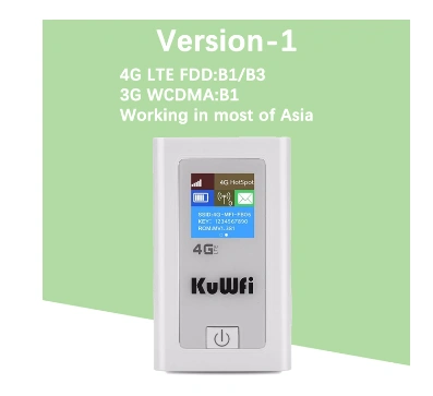 KuWFi Portable 5200mAH Power Bank 3G 4G Wireless Router 150Mbps cat4 4G Mobile WiFi Hotspot with SIM Card Slot Work with EU Asia (sim Card not Include
