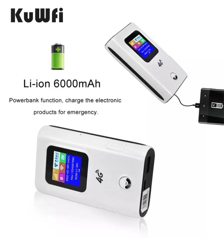 Kuwfi 4g wifi roteador 5200mah power bank 4g lte bolso móvel wifi hotspot desbloquear fdd/tdd cartão sim global até 10 usuário