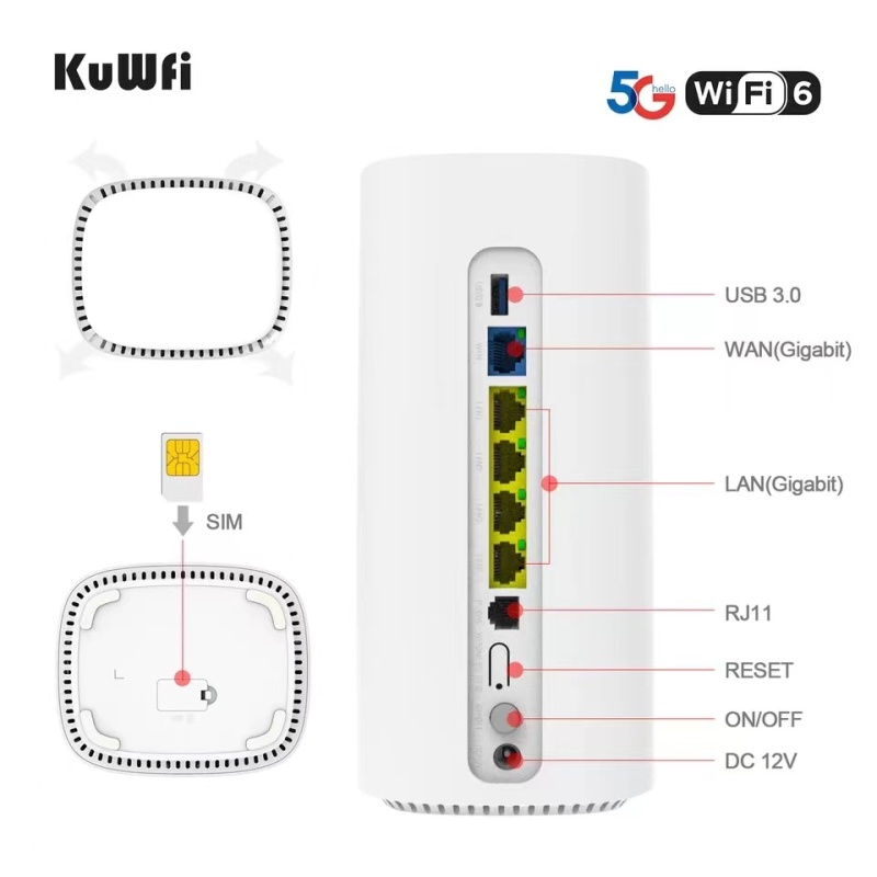 Unlock kuwfi 5g cpe router 5g and LTE-A coverage 802.11ax 2.5gbps high gigabit WiFi 6 ax3600 4g wifi router