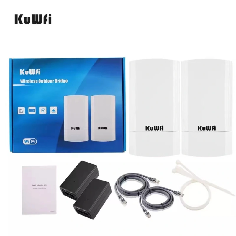 Pont WiFi Extérieur KuWFi 300 Mbps - Portée 1 Km - Antenne 8 DBi - Étanche, PoE - 2 Pièces
