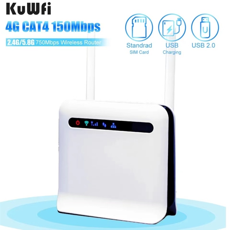 KuWFi 4G LTE Router Dual Band 750Mbps 3G/4G SIM Card Router Unlocked 4G FDD/TDD With RJ45 Lan Port Support 32 Wifi Users