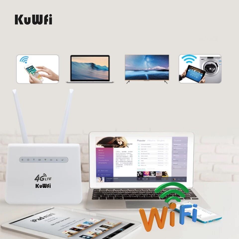 KuWFi 4G LTE Router 150Mbps 4G SIM Wifi Router Unlocked LTE CPE Mobile WiFi Wireless Router work with 32 WiFi Users