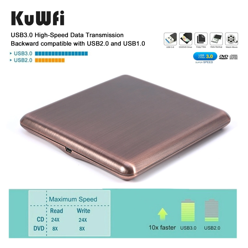 Kuwfi usb 3.0 external c-type dvd burner rw optical cd/dvd disc burner for mac os windows xp/7/8/10