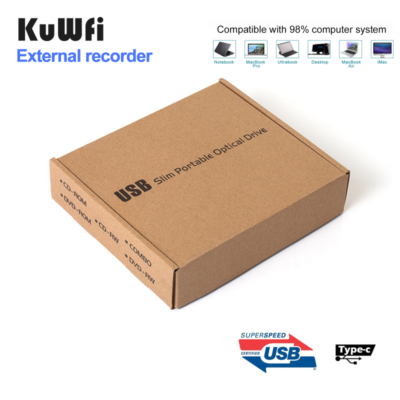 Kuwfi usb 3.0 type-c dvd external drive cd burner external burner read-write driver DVD-RW writer reader