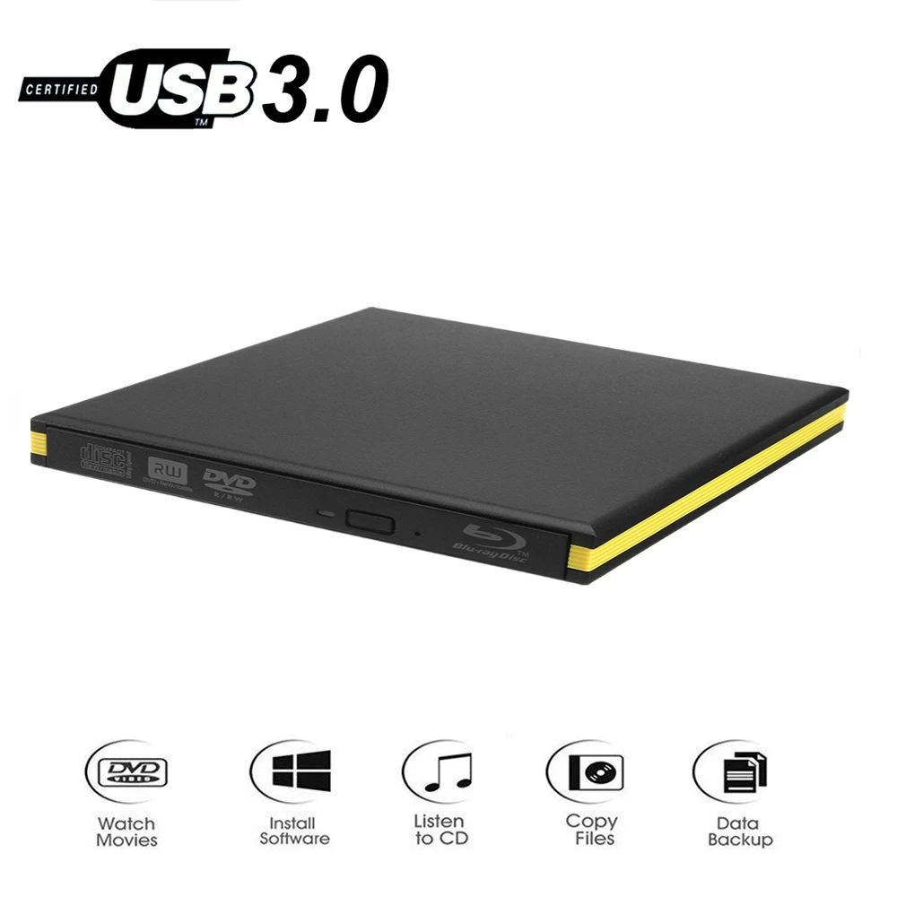Kuwfi externo blu-ray drive usb 3.0 bluray burner BD-RE cd/dvd rw writer play 3d blu-ray disco para computador portátil