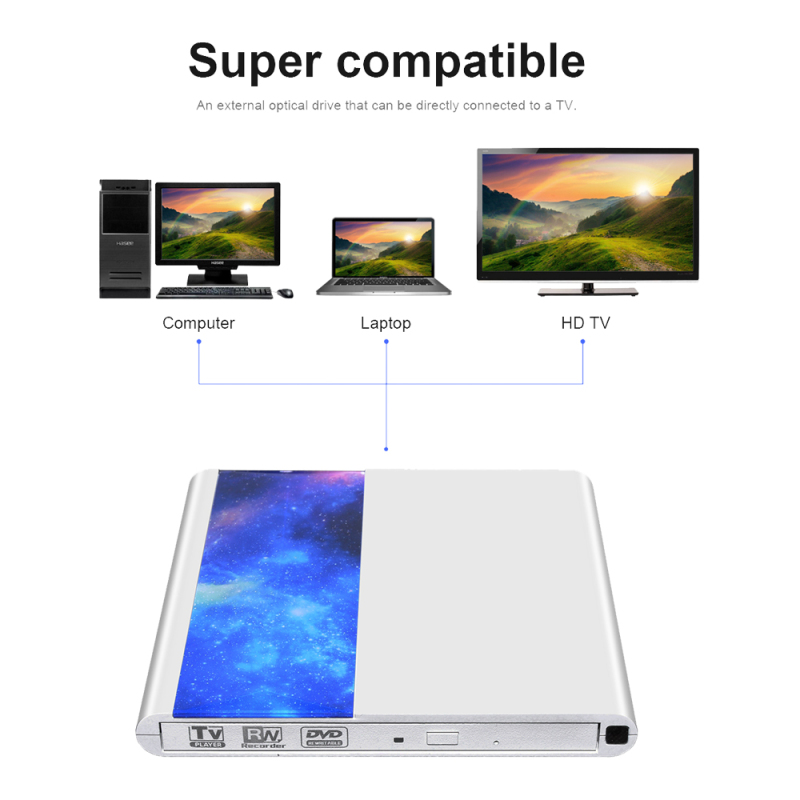 Kuwfi brand new external dvd drive tv remote control connection support with usb 3.0 and type c interface