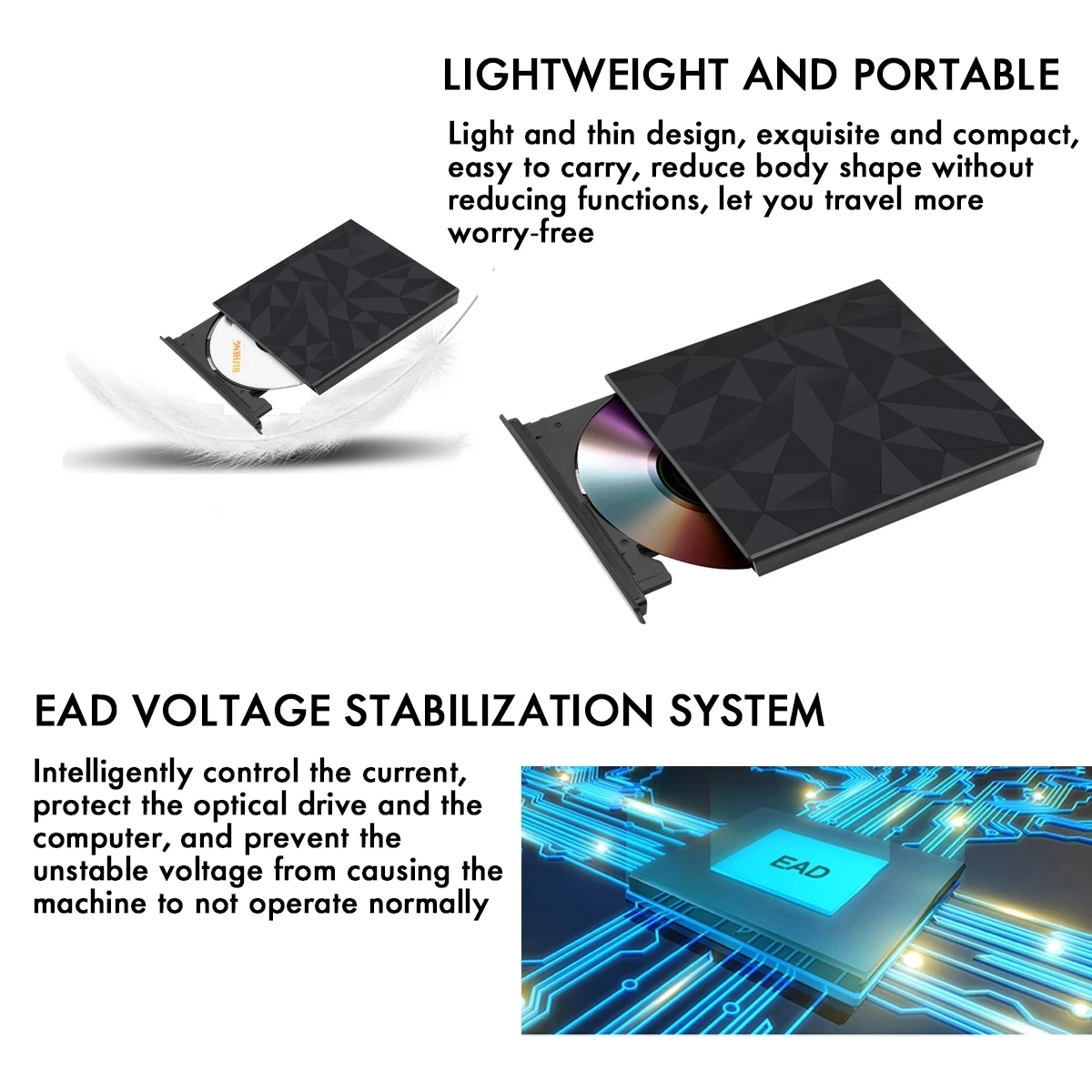 Kuwfi usb3.0 & type c dvd drive cd burner high speed-free read-write driver external burner DVD-RW reader writer