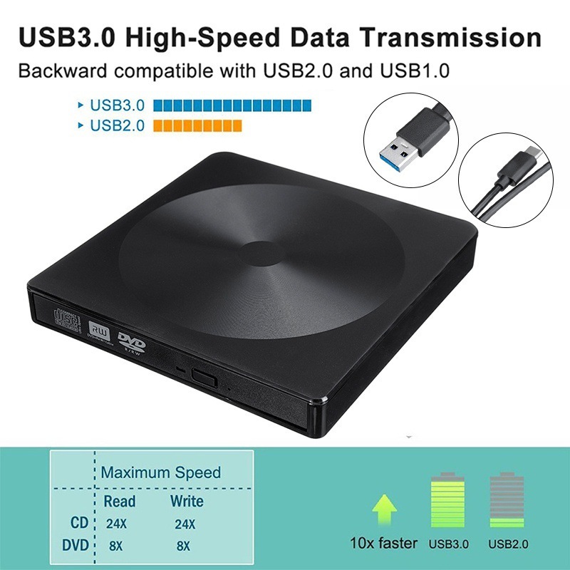 Usb 3.0 & type c external cd/dvd drive burner driver drive-free read-write external DVD-RW player burner for laptop computer
