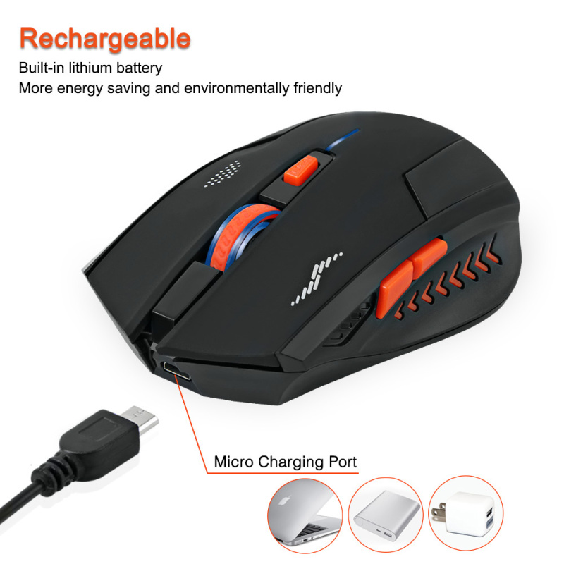 2400dpi wireless gaming mouse slient button computer mouse built-in 2.4g lithium battery optical engine mouse for pc/laptop