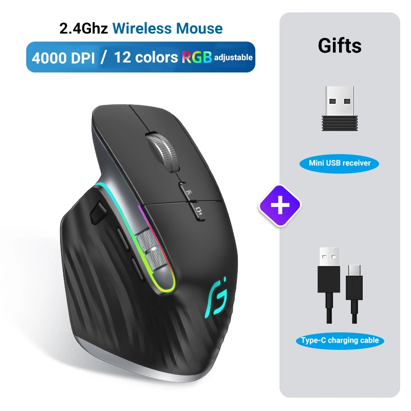 Kuwfi Wireless Rechargeable Mouse 2.4g Ergonomic Wireless Gaming Computer Mouse for Laptop Office Business Dumb 4000 dpi