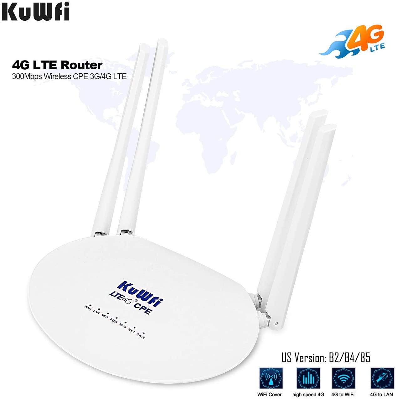 KuWFi 4G LTE SIM Router Wireless WiFi Internet 300Mbps Unlocked