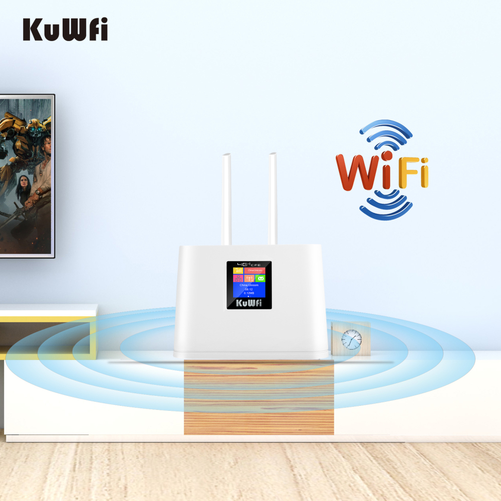 Kuwfi 150mbps router cpe 4g unlocked wireless router cat4 router 2 external antennas wan/lan wifi port router with sim card slot