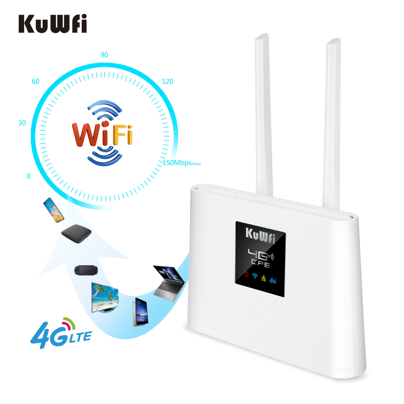 Kuwfi unlocked router cpe 4g router wifi hotspot sim card modem rj45 wan lan router 150mbps wireless router external antennas