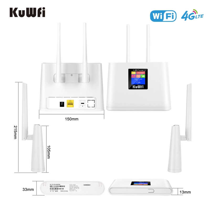 Kuwfi 150mbps router cpe 4g unlocked wireless router cat4 router 2 external antennas wan/lan wifi port router with sim card slot