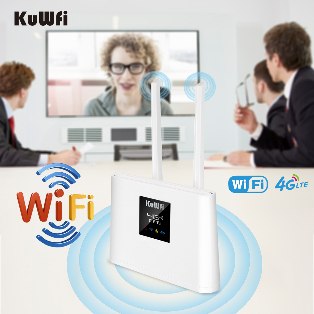 Kuwfi unlocked router cpe 4g router wifi hotspot sim card modem rj45 wan lan router 150mbps wireless router external antennas