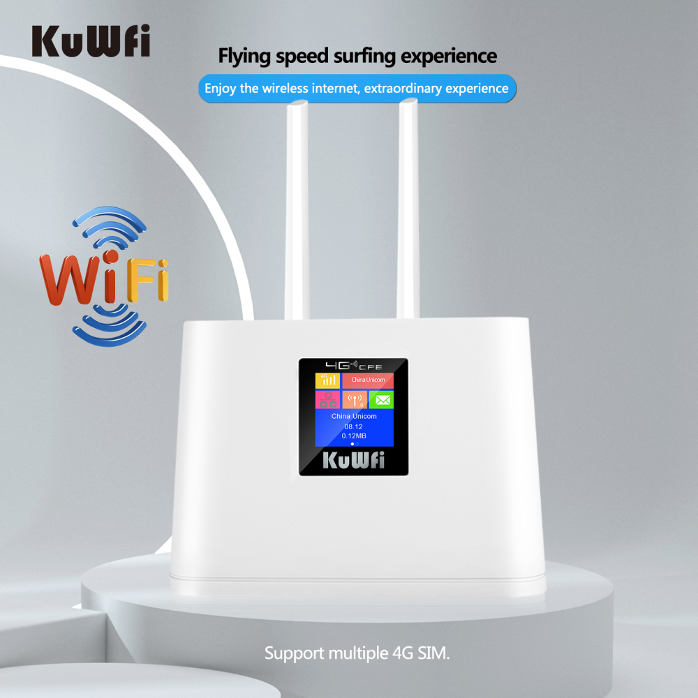 Kuwfi 150mbps router cpe 4g unlocked wireless router cat4 router 2 external antennas wan/lan wifi port router with sim card slot