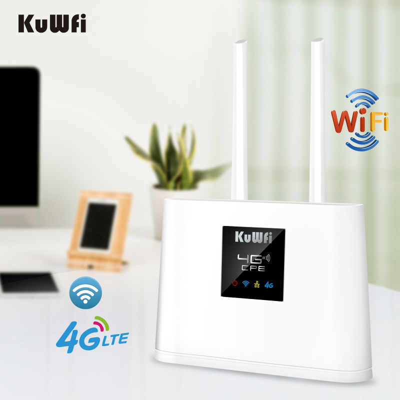 Kuwfi unlocked router cpe 4g router wifi hotspot sim card modem rj45 wan lan router 150mbps wireless router external antennas