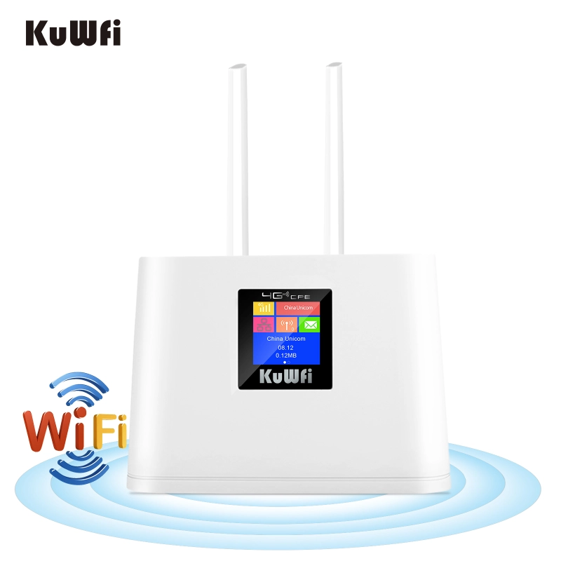 Kuwfi 150mbps router cpe 4g unlocked wireless router cat4 router 2 external antennas wan/lan wifi port router with sim card slot