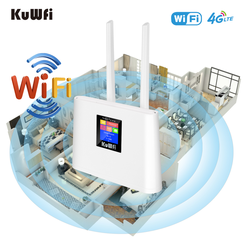 Kuwfi 150mbps router cpe 4g unlocked wireless router cat4 router 2 external antennas wan/lan wifi port router with sim card slot