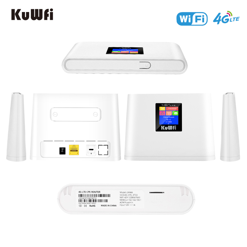 Kuwfi 4g wireless router 150mbps cat4 router unlocked com with wan/lan rj45 wifi lte hotspot router with sim card slot