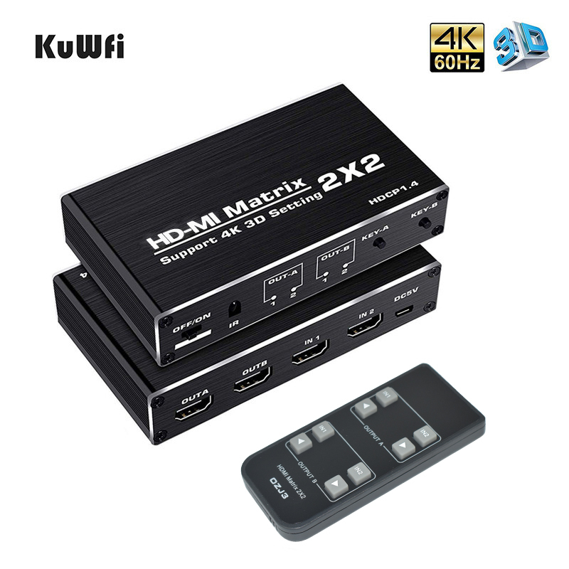 KuWFi HDMI Matrix 2x2 HD Support 4K 3D Setting Splitter Switch HDCP1.4