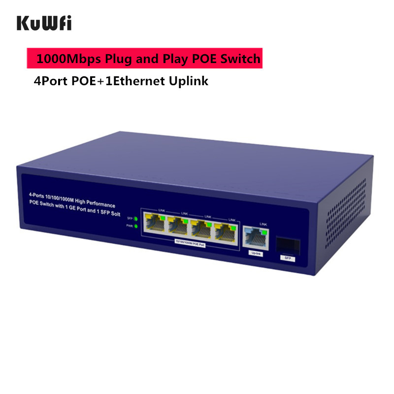 6 Ports Gigabit PoE Switch 1000mbps Ethernet Switches for Network Cameras & AP 30w Wireless Switch with Gigabit SFP Fiber