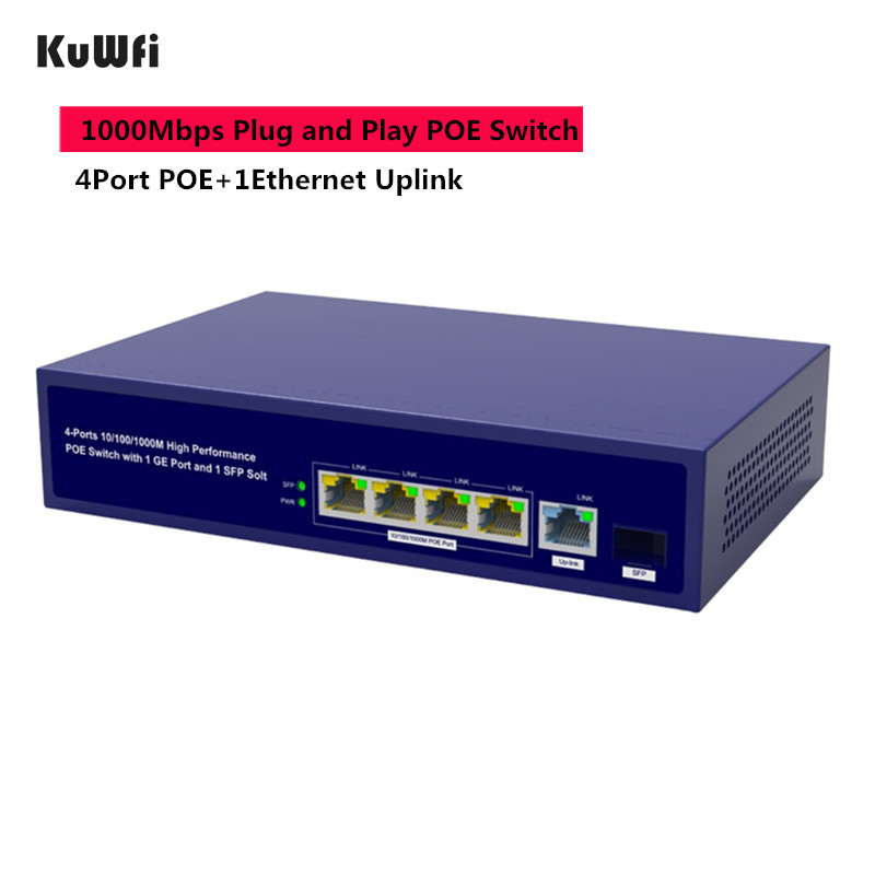 6 Ports Gigabit PoE Switch 1000mbps Ethernet Switches for Network Cameras &amp; AP 30w Wireless Switch with Gigabit SFP Fiber