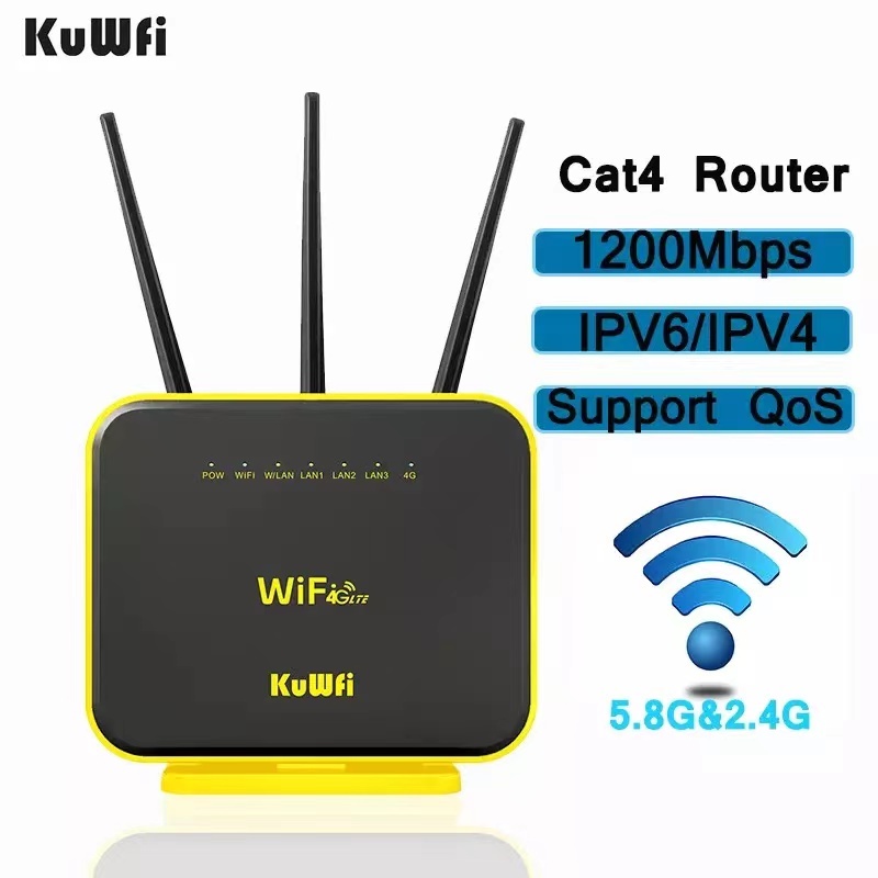 KuWFi Gigabit Wireless Router 4G LTE Wifi Router 1200Mbps LTE Router Dual Band Gigabit cellular Router with External Antenna 64 User