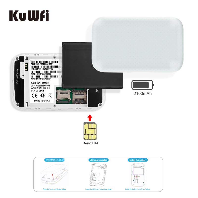 KuWFi 4G Portable Router 150Mbps Mobile Hotspot Router Mini 4G LTE Wi-fi Modem SIM Card Router
