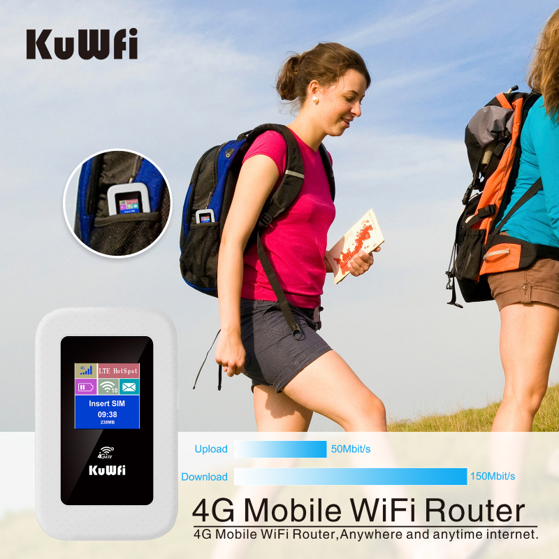 KuWFi 4G Portable Router 150Mbps Mobile Hotspot Router Mini 4G LTE Wi-fi Modem SIM Card Router