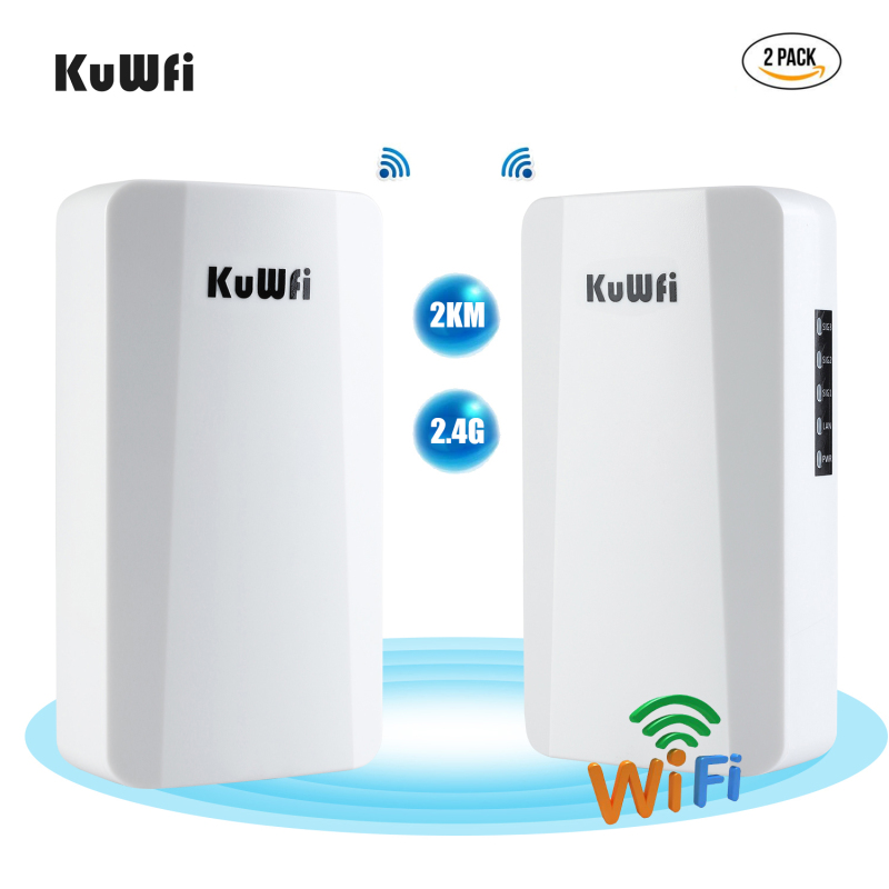 kuwfi outdoor wifi wireless router bridge 2.4g ap 1km long range 300mbps wireless cpe router with 1*10/00m lan port 2pcs