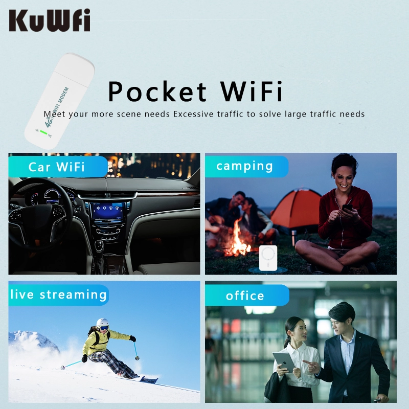 KuWFi Modem 4G WIFI Sim Card 150Mbps Mobile WIFI USB Dongle Wireless Hotspot Network Car LTE Router for PC Desktop Laptop