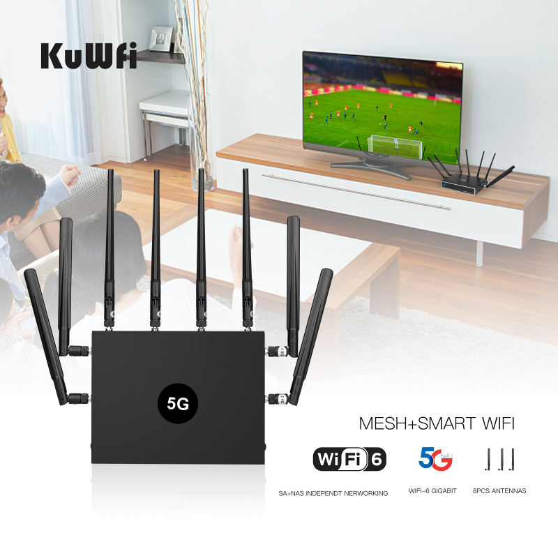 KuWFi 5G CPE WiFi Router 1800Mbps Wireless Modem Dual Band 5G Mobile Wifi with SIM Card WiFi6 MU-MIMO Support Web/APP 100+ Users