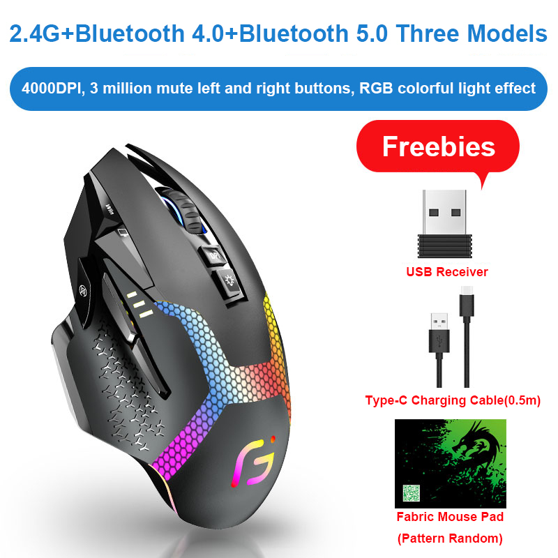 KuWFi Wireless Mouse 2.4G  4.0+5.0 RGB Rechargeable Ergonomic Gaming Mouse LED Backlight Wired Computer for Laptop