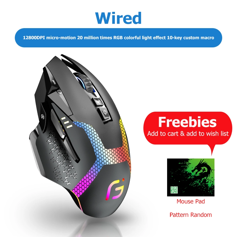 KuWFi Wireless Mouse 2.4G  4.0+5.0 RGB Rechargeable Ergonomic Gaming Mouse LED Backlight Wired Computer for Laptop