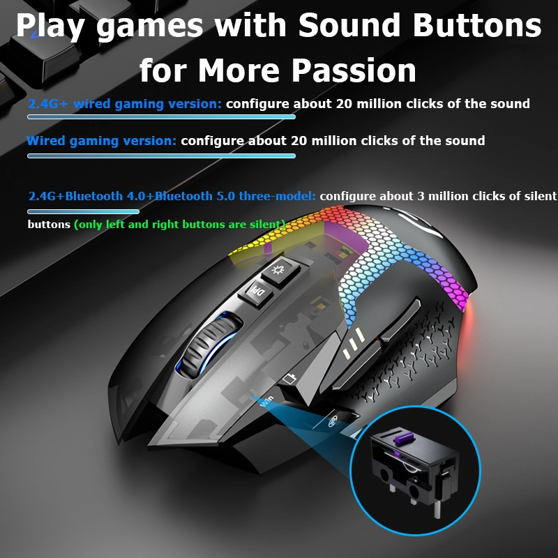 KuWFi Wireless Mouse 2.4G  4.0+5.0 RGB Rechargeable Ergonomic Gaming Mouse LED Backlight Wired Computer for Laptop