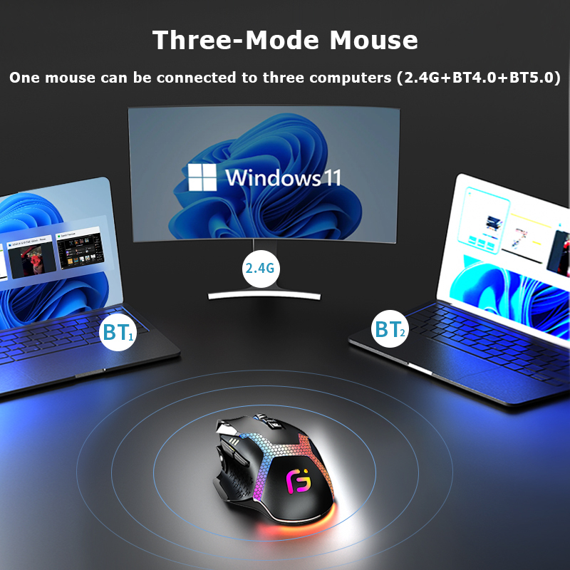 KuWFi Wireless Mouse 2.4G  4.0+5.0 RGB Rechargeable Ergonomic Gaming Mouse LED Backlight Wired Computer for Laptop