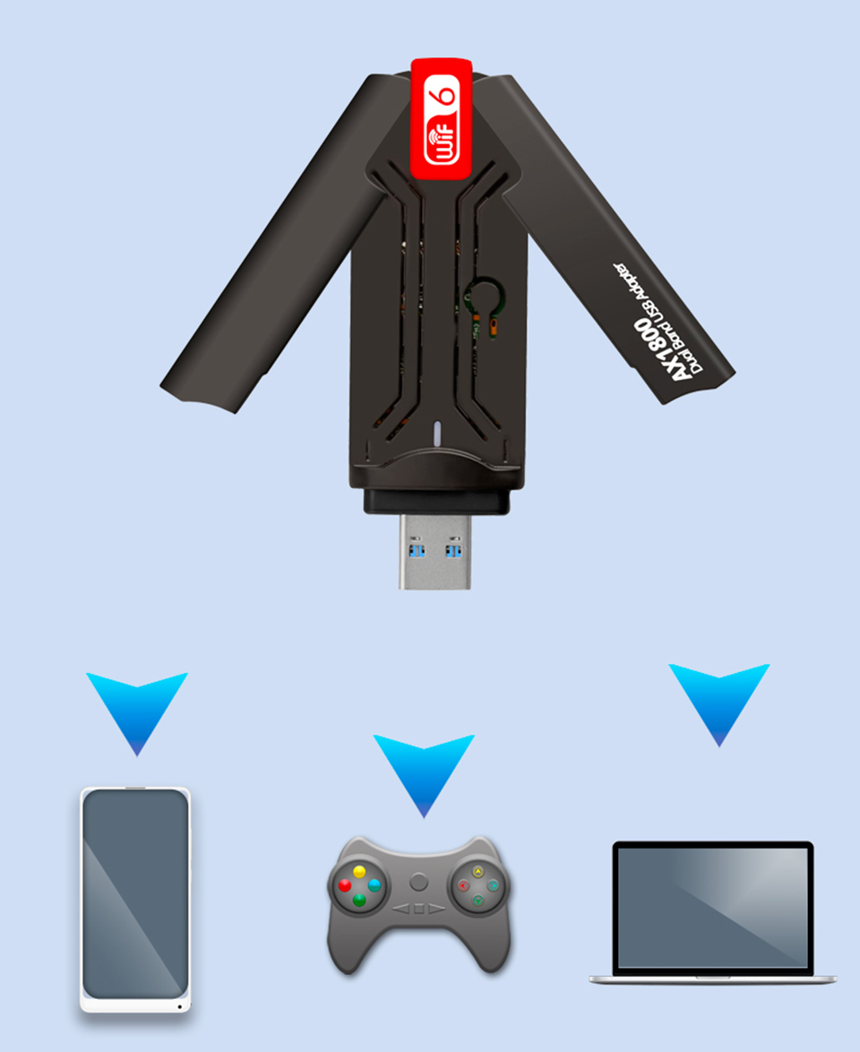 KuWFi WiFi6 USB Adapter Dual Band AX1800 2.4G&5G Wireless Network Card for Window7/10/11 USB3.0 1800Mbps Gaming WiFi 6 Receive