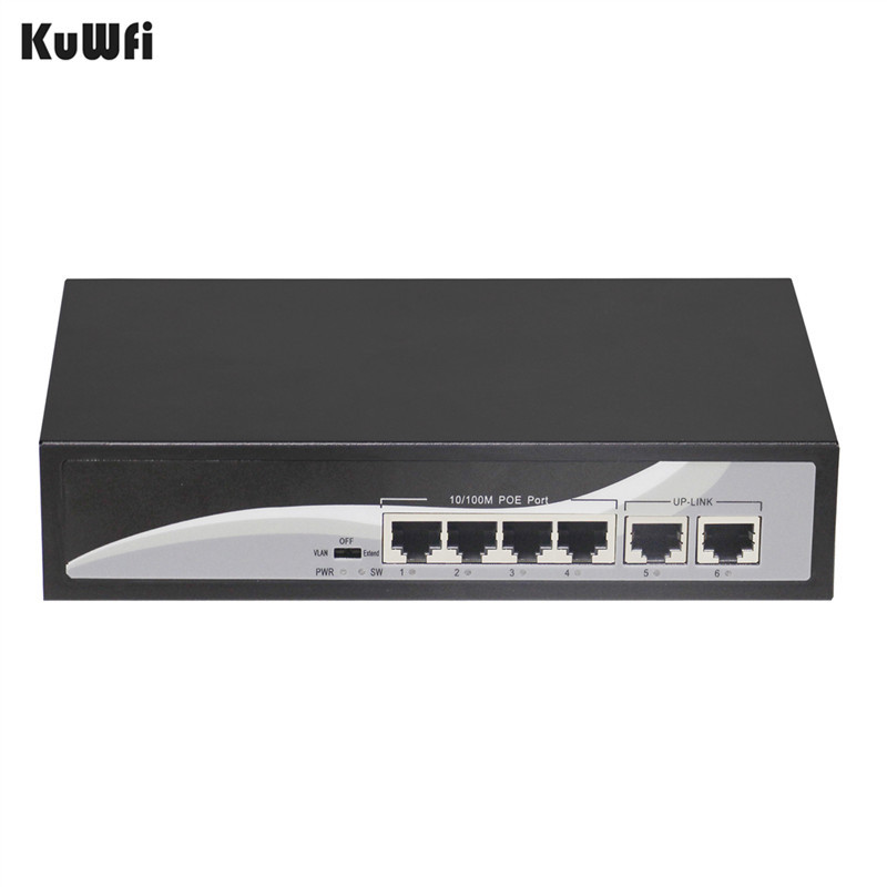 KuWFi firmware  Ethernet Network Switch with PoE 6-Port 10/100 Switch with 4 PoE Ports and 2 Uplink Ethernet Desktop Switch hub Network Full/Half Dupl