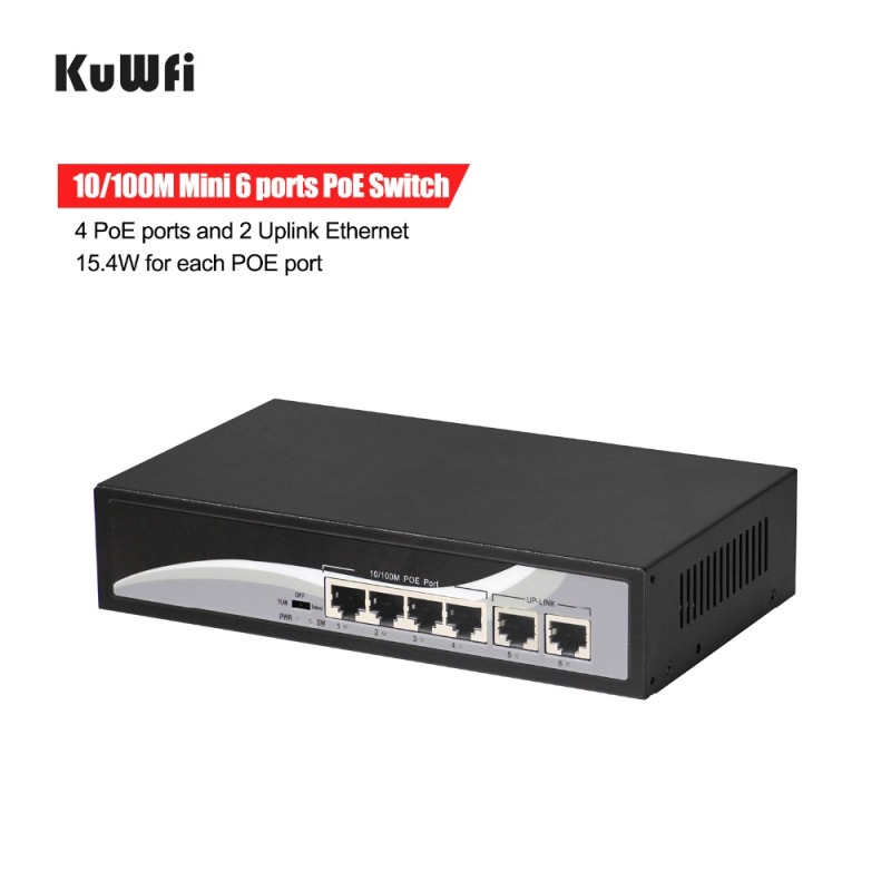 KuWFi firmware  Ethernet Network Switch with PoE 6-Port 10/100 Switch with 4 PoE Ports and 2 Uplink Ethernet Desktop Switch hub Network Full/Half Dupl