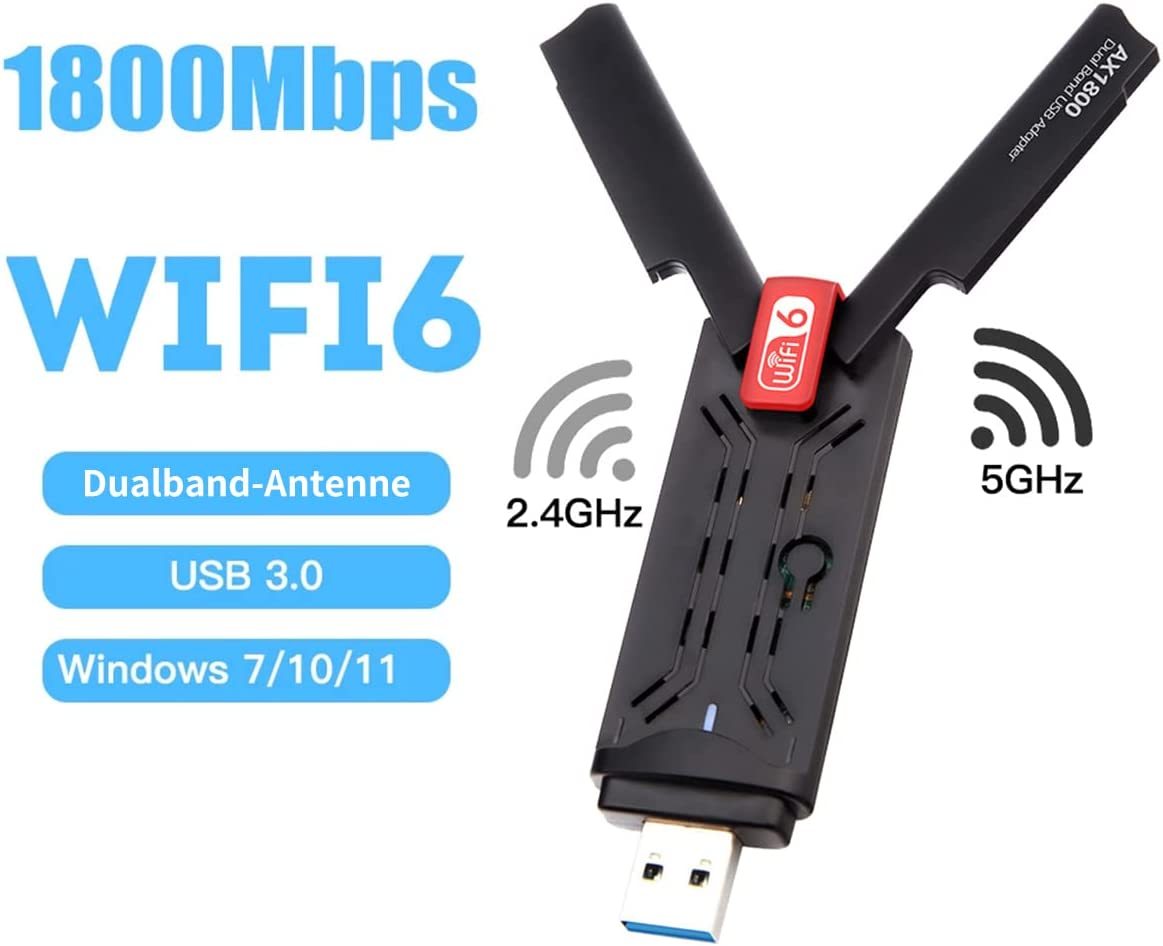 KuWFi WiFi6 USB Adapter Dual Band AX1800 2.4G&5G Wireless Network Card for Window7/10/11 USB3.0 1800Mbps Gaming WiFi 6 Receive