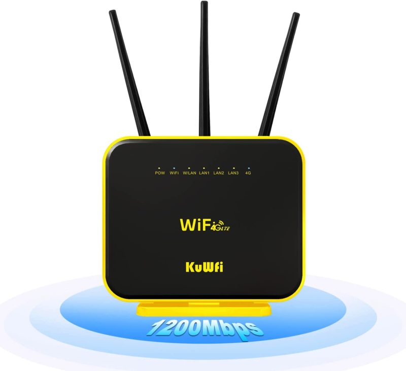 KuWFi Gigabit Wireless Router 4G LTE Wifi Router 1200Mbps LTE Router Dual Band Gigabit cellular Router with External Antenna 64 User