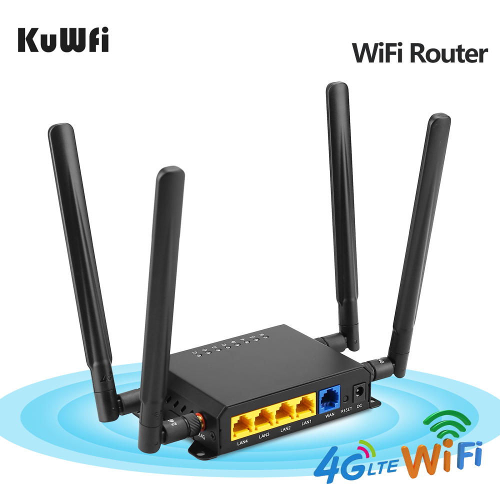 KuWFi CAT6 300Mbps 3G 4G LTE Car WiFi Wireless Router Extender Strong Signal Car WiFi Routers with USB Port SIM Card Slot with External Antennas